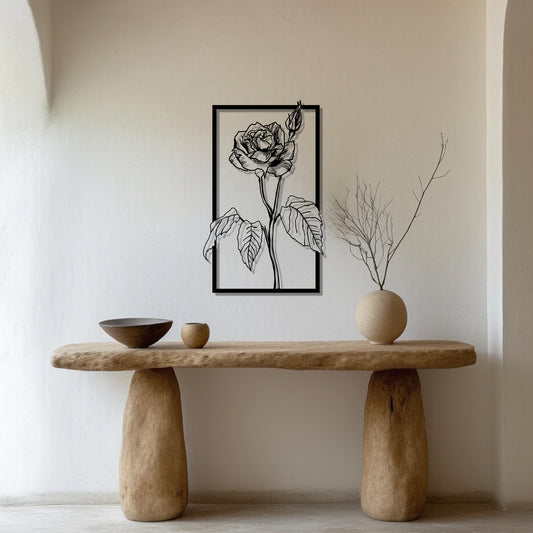 Rose Metal Wall Art - Modern Minimalist Botanical Wall Hanging