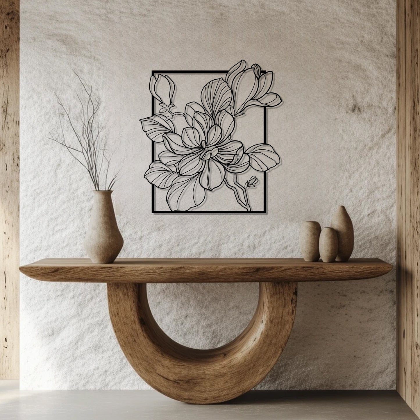 Magnolia Metal Wall Art – Minimalist Botanical Wall Art, Metal Artwork for Living Room